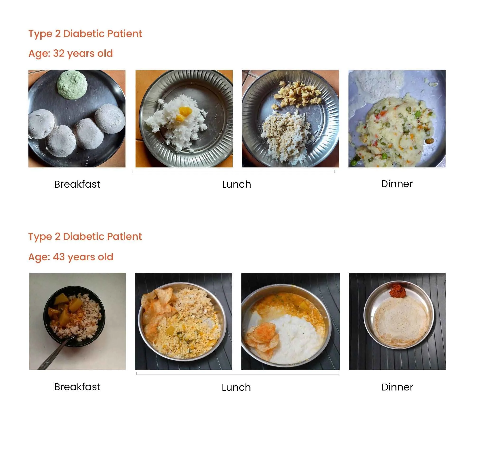 Compilation of daily food journals from two Type 2 diabetic patients and one pre-diabetic patient